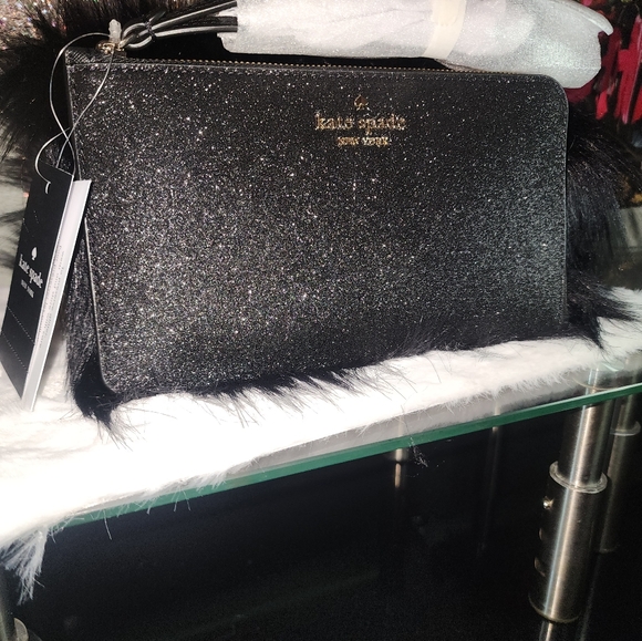 Kate Spade Black Glitter wristlet - Picture 3 of 4